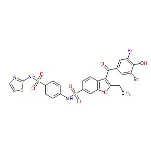 3-(3,5-二溴-4-羥基苯甲酰基)-2-乙基-N-[4-[(2-噻唑氨基)磺?；鵠苯基]-6-苯并呋喃磺酰胺結構式_765317-72-4結構式