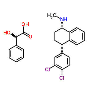 順式-(1S,4S)-N-甲基-4-(3,4-二氯苯基)-1,2,3,4-四氫-1-萘胺扁桃酸鹽結(jié)構(gòu)式_79617-97-3結(jié)構(gòu)式