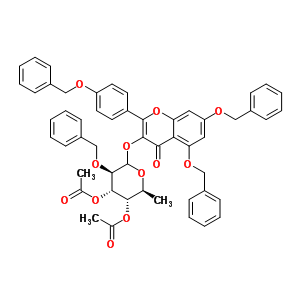 5,7-二-(芐氧基)-alpha-(4-(芐氧基)苯基)-3-[3,4-二-O-乙酰基-alpha-O-乙?；?alpha-L-吡喃鼠李糖基氧基l]-4H-苯并吡喃-4-酮結(jié)構(gòu)式_849938-27-8結(jié)構(gòu)式