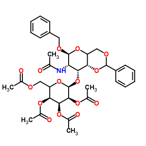 芐基2-乙酰氨基-2-脫氧-4,6-O-亞芐基-3-O-(2’,3’,4’,6’-四-O-乙?；?beta-D-吡喃半乳糖基)-alpha-D-吡喃半乳糖苷結(jié)構(gòu)式_86327-84-6結(jié)構(gòu)式